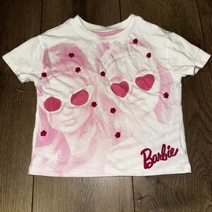 Barbie White Tee with Pink Logo and Trim